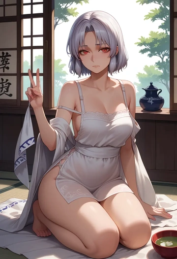 touhou,sendai_hakurei_no_miko,silk slip dress  - AI generated anime art