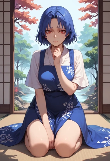 touhou,sendai_hakurei_no_miko,calligraphy print shirt,dolphin shorts  - AI generated anime art