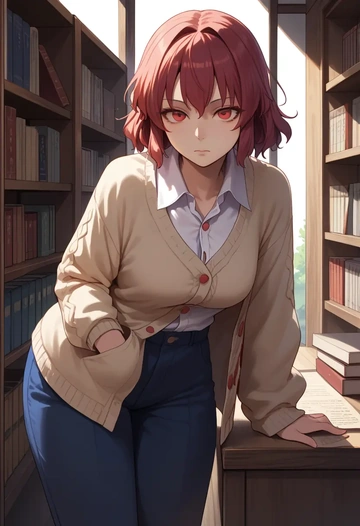 touhou,sendai_hakurei_no_miko,cardigan,oversized,wide-leg pants  - AI generated anime art