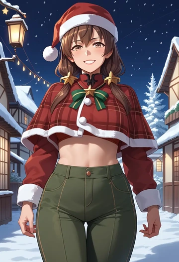 kantai_collection,sendai_kai_ni_(kancolle),Christmas,plaid trousers  - AI generated anime art