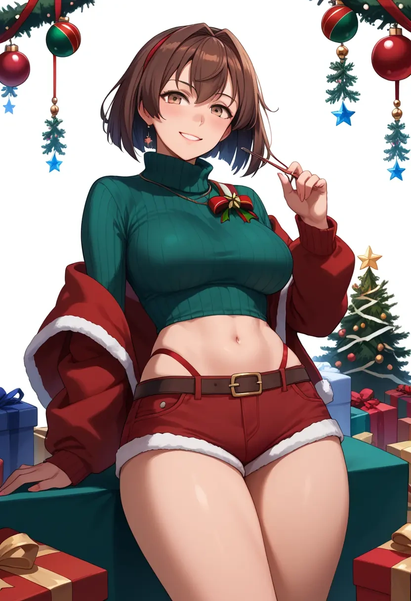 kantai_collection,sendai_kai_ni_(kancolle),Christmas,red velvet shorts,turtleneck sweater  - 