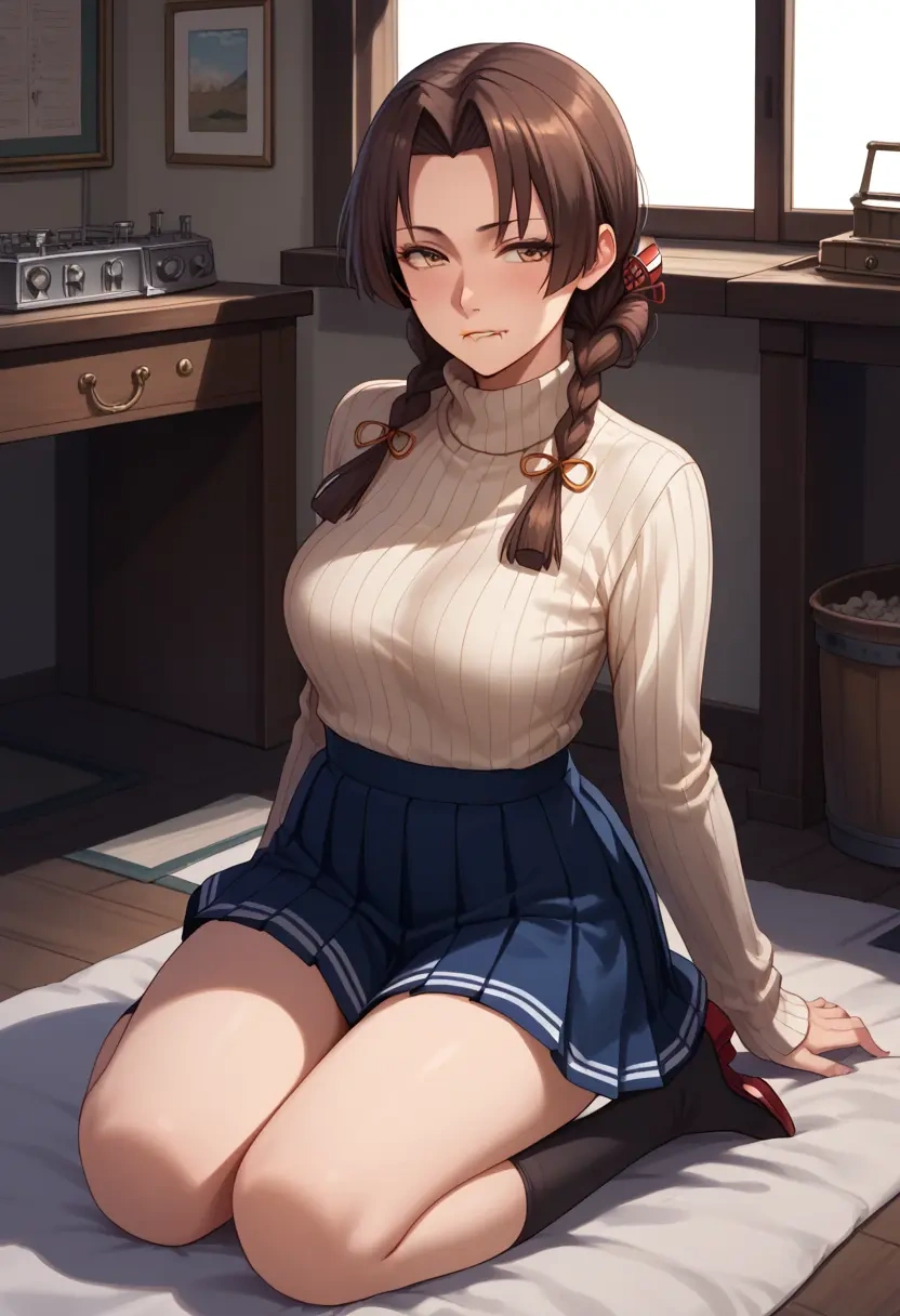 kantai_collection,sendai_kai_ni_(kancolle),skirt,pleated,turtleneck sweater  - 