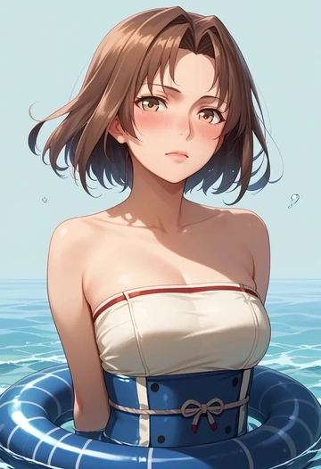 kantai_collection,sendai_kai_ni_(kancolle),tube top,jogger shorts  - AI generated anime art