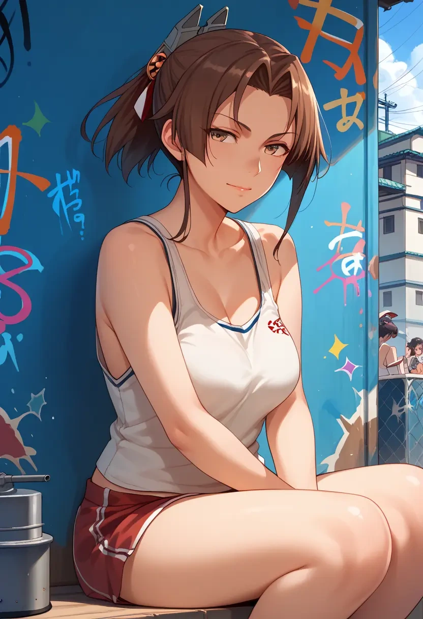 kantai_collection,sendai_kai_ni_(kancolle),abstract graffiti tank,dolphin shorts  - 