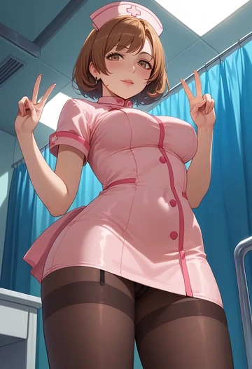 monogatari_(series),sengoku_nadeko,nurse pantyhose,mini skirt, sexy  - AI generated anime art