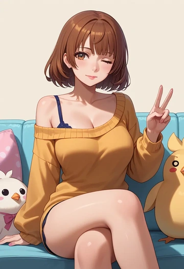 monogatari_(series),sengoku_nadeko,off-shoulder,sweater  - AI generated anime art