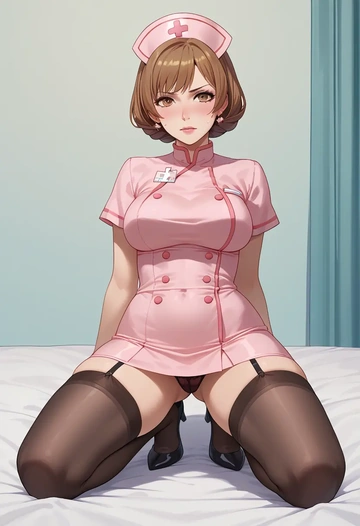 monogatari_(series),sengoku_nadeko,nurse pantyhose,mini skirt, sexy  - AI generated anime art