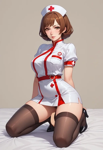 monogatari_(series),sengoku_nadeko,nurse pantyhose,mini skirt, sexy  - AI generated anime art