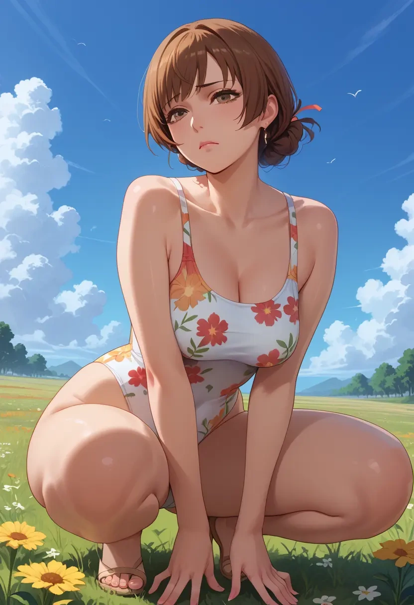 monogatari_(series),sengoku_nadeko,swimsuit,floral print  - 