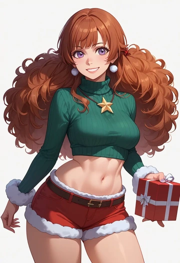 monogatari_(series),sengoku_nadeko,Christmas,red velvet shorts,turtleneck sweater  - AI generated anime art