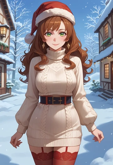 monogatari_(series),sengoku_nadeko,Christmas,sweater dress,stockings  - AI generated anime art