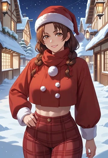 monogatari_(series),sengoku_nadeko,Christmas,plaid trousers  - AI generated anime art