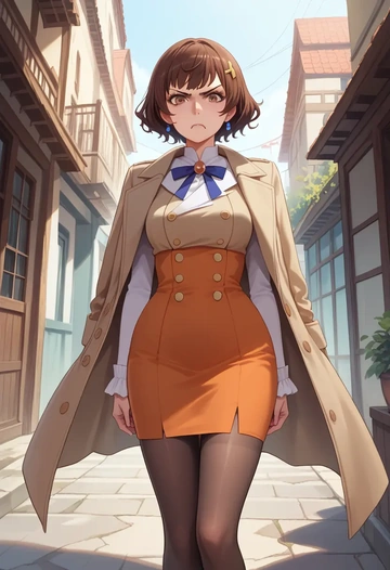 monogatari_(series),sengoku_nadeko,coat,long,double-breasted,pencil skirt  - AI generated anime art