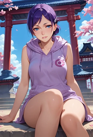 monogatari_(series),senjougahara_hitagi,sleeveless hoodie,biker shorts  - AI generated anime art