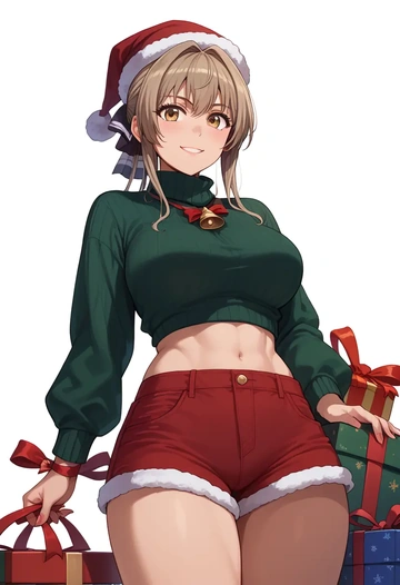 amagi_brilliant_park,sento_isuzu,Christmas,red velvet shorts,turtleneck sweater  - AI generated anime art