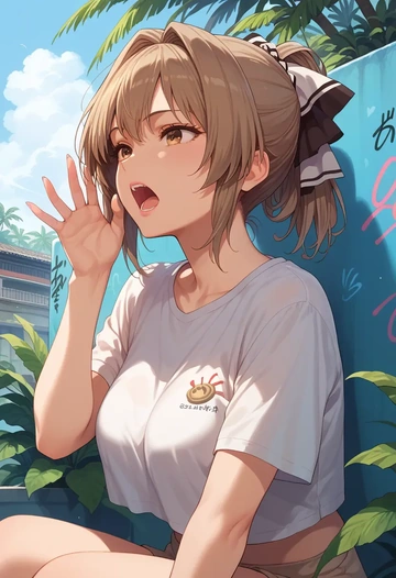 amagi_brilliant_park,sento_isuzu,crop graffiti tee,dolphin shorts  - AI generated anime art