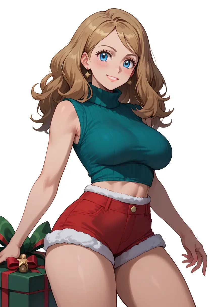 pokemon,serena_(pokemon),Christmas,red velvet shorts,turtleneck sweater  - 