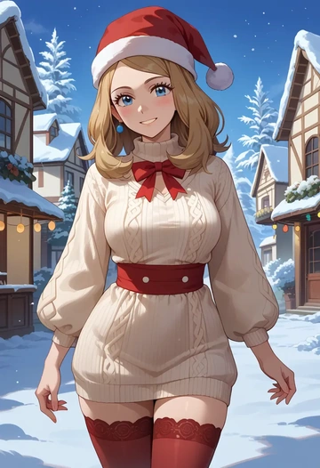 pokemon,serena_(pokemon),Christmas,sweater dress,stockings  - AI generated anime art