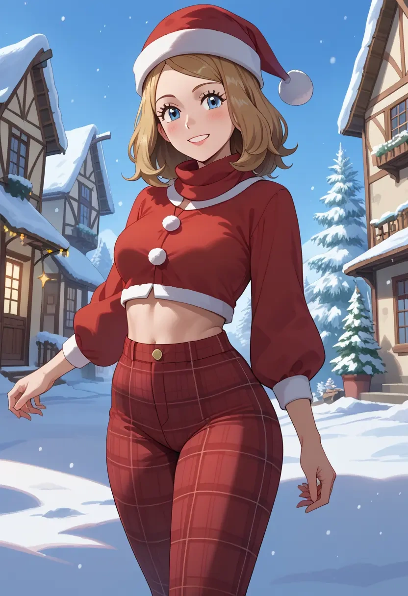 pokemon,serena_(pokemon),Christmas,plaid trousers  - 