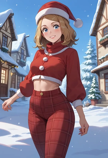 pokemon,serena_(pokemon),Christmas,plaid trousers  - AI generated anime art