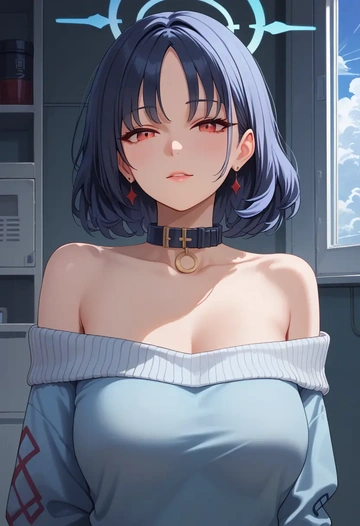 blue_archive,serika_(blue_archive),sweater,off-shoulder,collar  - AI generated anime art