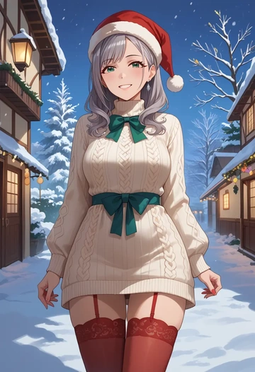 idolmaster,serizawa_asahi,Christmas,sweater dress,stockings  - AI generated anime art