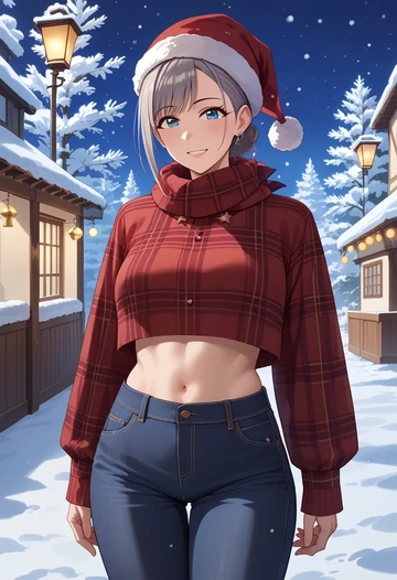 idolmaster,serizawa_asahi,Christmas,plaid trousers  - AI generated anime art