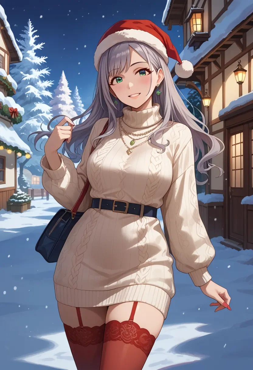 idolmaster,serizawa_asahi,Christmas,sweater dress,stockings  - 