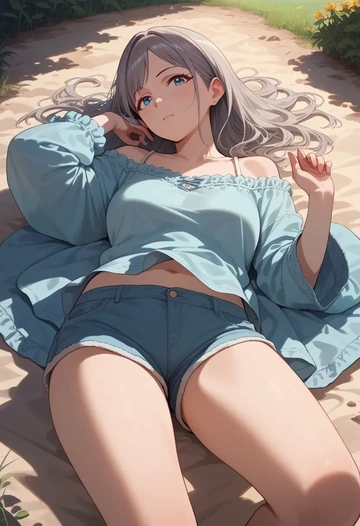 idolmaster,serizawa_asahi,graphic tee,shorts,sneakers  - AI generated anime art