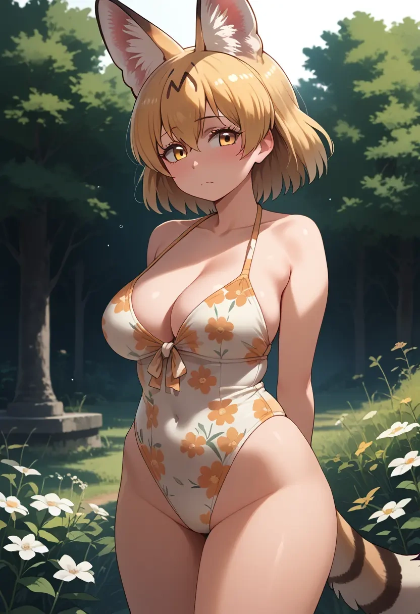 kemono_friends,serval_(kemono_friends),swimsuit,floral print  - 