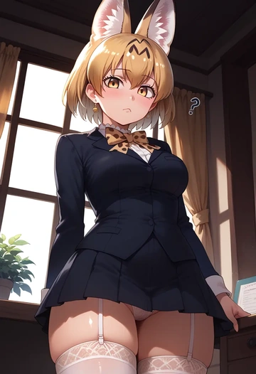 kemono_friends,serval_(kemono_friends),secretary, stockings  - AI generated anime art