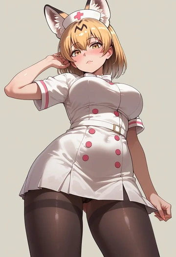 kemono_friends,serval_(kemono_friends),nurse pantyhose,mini skirt, sexy  - AI generated anime art