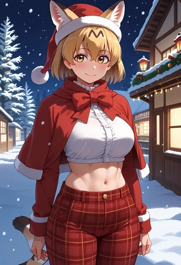 kemono_friends,serval_(kemono_friends),Christmas,plaid trousers  - AI generated anime art