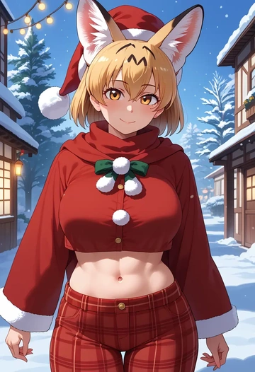 kemono_friends,serval_(kemono_friends),Christmas,plaid trousers  - AI generated anime art