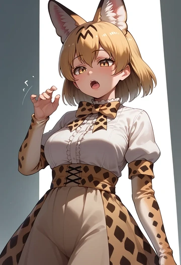 kemono_friends,serval_(kemono_friends),witch blouse,asymmetrical skirt,striped stockings  - AI generated anime art