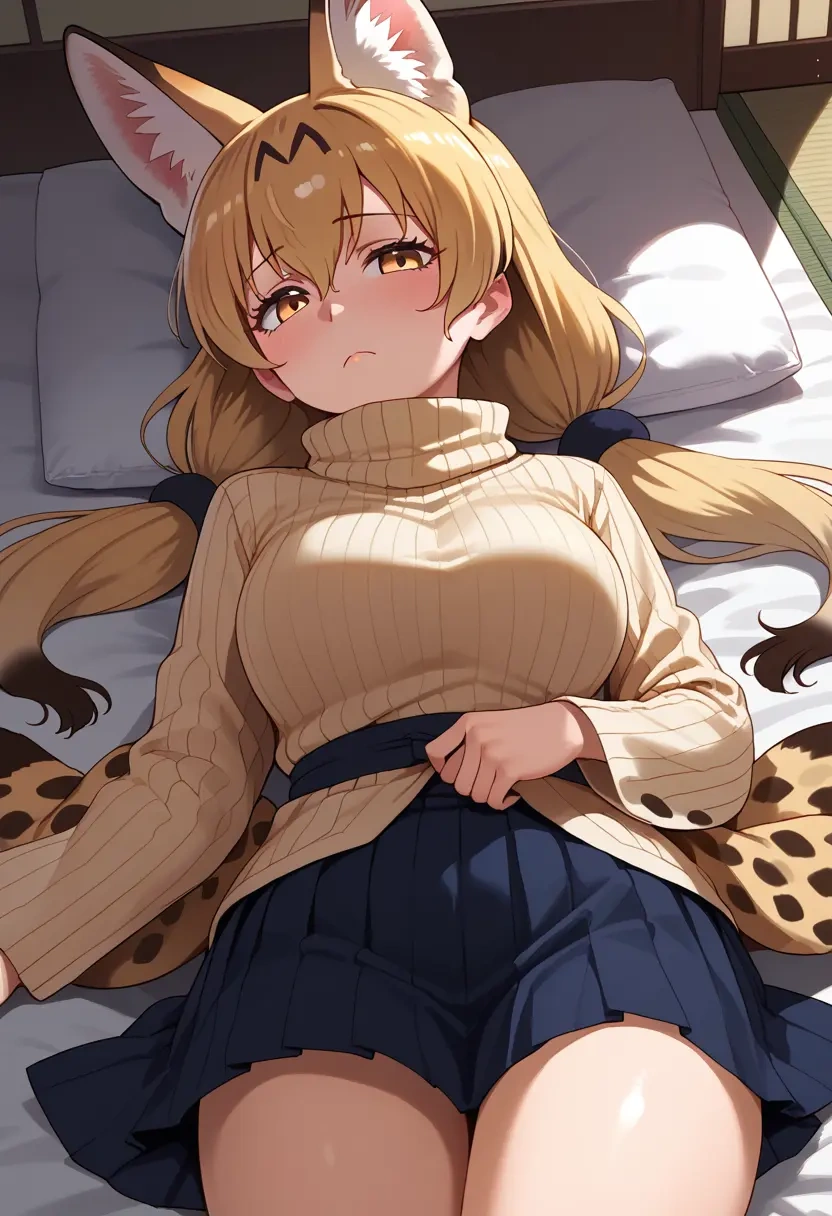 kemono_friends,serval_(kemono_friends),skirt,pleated,turtleneck sweater  - 