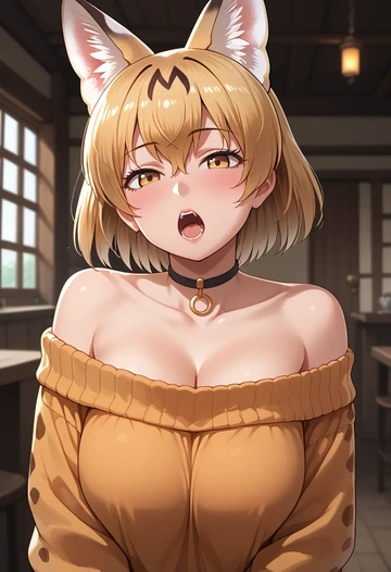 kemono_friends,serval_(kemono_friends),orange,sweater,choker  - AI generated anime art