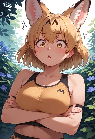 kemono_friends,serval_(kemono_friends),sports bra,wide-leg joggers  - AI generated anime art