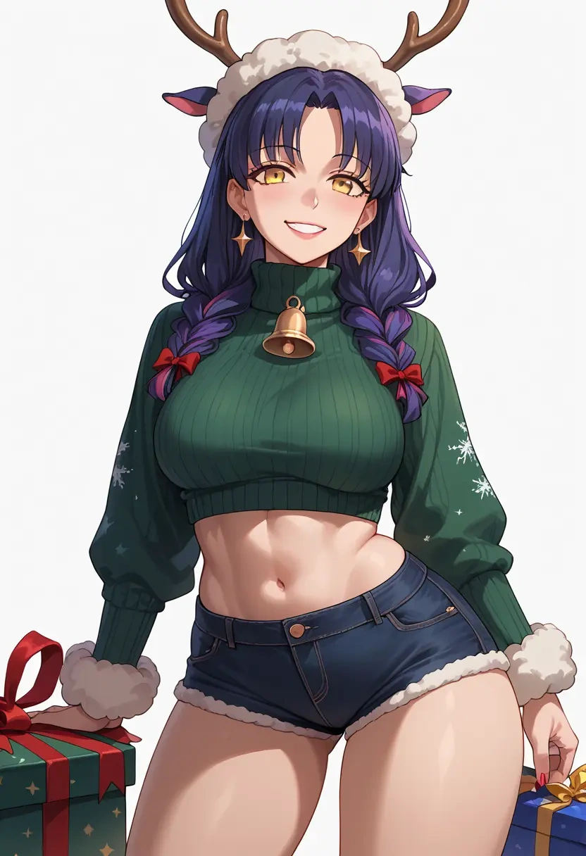 fate_(series),sessyoin_kiara,Christmas,red velvet shorts,turtleneck sweater  - 