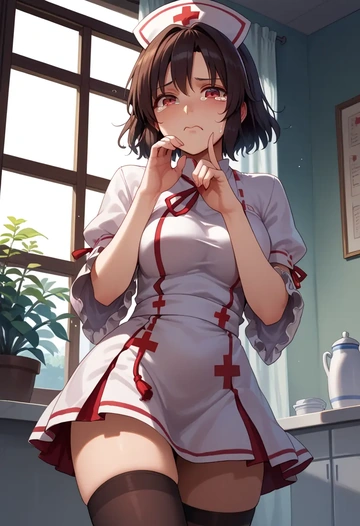 touhou,shameimaru_aya,nurse pantyhose,mini skirt, sexy  - AI generated anime art