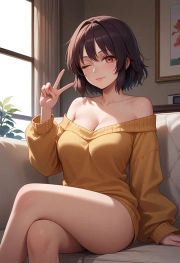 touhou,shameimaru_aya,off-shoulder,sweater  - AI generated anime art