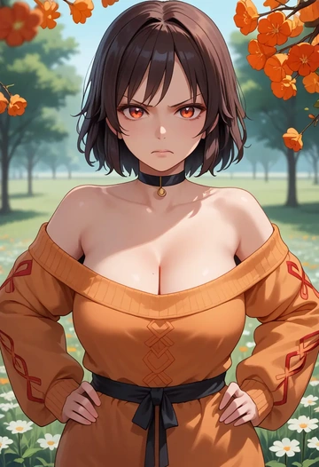 touhou,shameimaru_aya,orange,sweater,choker  - AI generated anime art