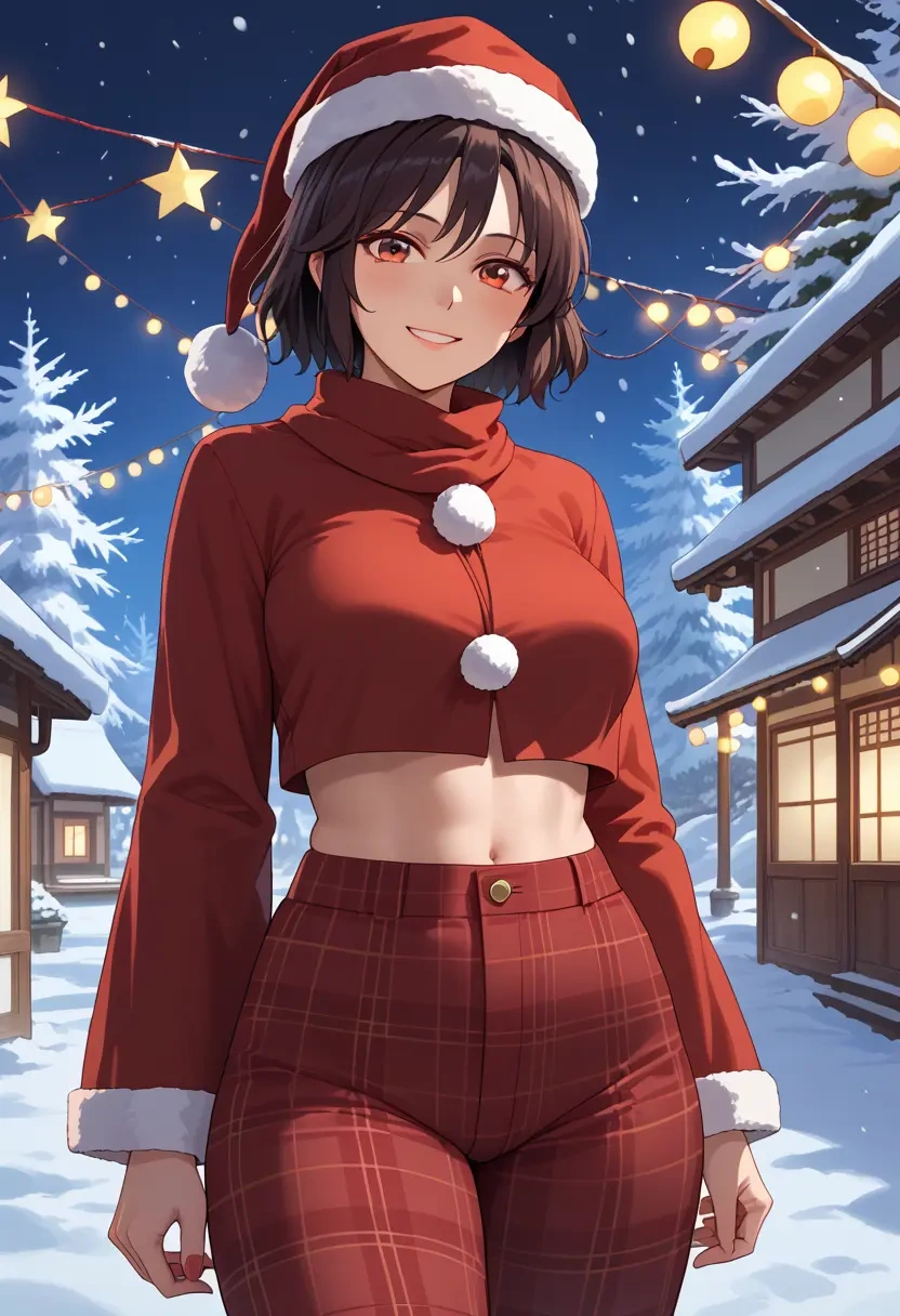 touhou,shameimaru_aya,Christmas,plaid trousers  - 