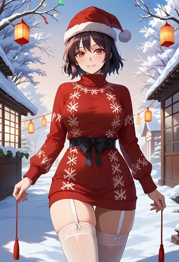 touhou,shameimaru_aya,sweater,stockings,Thigh garters  - AI generated anime art