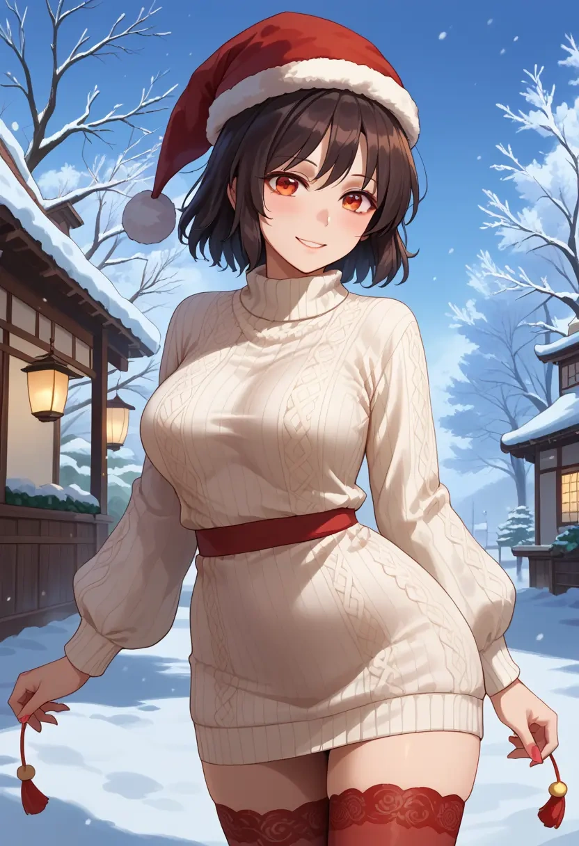 touhou,shameimaru_aya,Christmas,sweater dress,stockings  - 