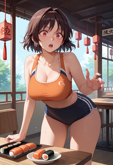 touhou,shameimaru_aya,tankini top,board shorts  - AI generated anime art