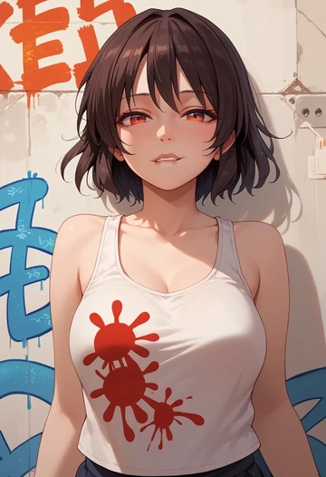 touhou,shameimaru_aya,abstract graffiti tank,dolphin shorts  - AI generated anime art