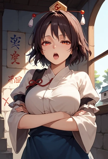 touhou,shameimaru_aya,neon graffiti top,dolphin shorts  - AI generated anime art