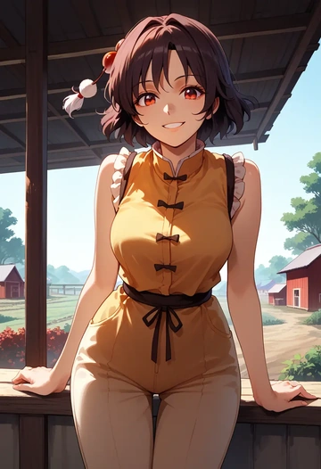 touhou,shameimaru_aya,jumpsuit,sleeveless,flare pants  - AI generated anime art