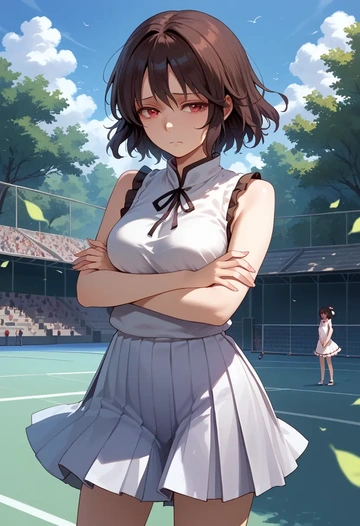 touhou,shameimaru_aya,tennis dress,visor,trainers  - AI generated anime art